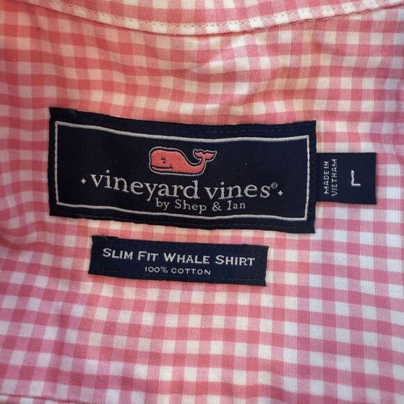 Vineyard Vines Men's Slim Fit Whale Checked Button Up Shirt Pink White Large - Picture 3 of 6